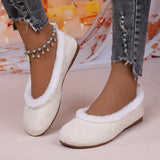 Solid-Colored Velvet Flat Bottom Low-Top Cotton Shoes Women Plus Velvet Wide Buns To Keep Warm Hair Single