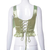 New Womens Sexy Crop Tank Tops Cute Solid Color Bow Tie Strap Sleeveless Criss Cross Lace-Up Corset