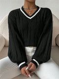 And Winter Temperament Hit The Color Of The Hangfang Sweater Loose V Collar Fashion Clad