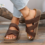 Casual Cool Drag Woman 2025 New Flat Bottom Thick Bottom Cross-Woven Solid Color Cold