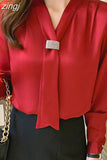 Women Shirts Satin Blouses for Women Fashion Long Sleeve Shirts Tops Woman Ribbon Blouse Tops Woman Bow Tie Shirt