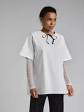 Summer New Bright Silk Mesh Splicing Long-Sleeved T-Shirt Women Loose Sun Protection Top Hot