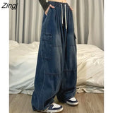 Full-length Jeans Women Loose S-3XL Wide Leg Streetwear Simple Distressed Boyfriend Unisex BF Ulzzang Vintage Korean