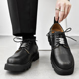 2025 Spring New Leather Shoes Men's Black British Style Versatile Round Head Square Head Big Head Overalls Leather Shoes
