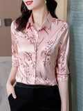 Shirt Women Floral Satin Shirts and Blouses Fashion Clothes for Women Long Sleeve Blouse Button Up Shirt Tops Women