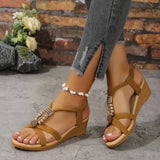 Women 2025 Summer New Korean Version Of The Dew Beaded Women Sandals Bohemian Slope With Fish Mouth