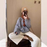 Version Of Gray Loose Hand Embroidered Sweater Coat Women In Autumn And Winter Outside The Lazy Wind Soft Knitted