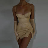 Shiny Sexy Forked Chest Strap Hip Skirt Spicy Girls Slim Party Bar