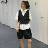 Women Solid Loose All-match Students Korean Style Spring Harajuku Female Fashionable Mujer Sleeveless Retro V-neck