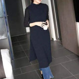 Autumn New Women's Knitted Women's Jacket Head Long Half-High Collar Open Fork Outside With Sweater Vest Vest