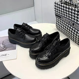 Zingj Celebrity With The Same Jk Soft Sister Black Small Leather Shoes Female Autumn British Wind Round Head With Thick Platform Martin Single