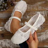 Lace Mesh Side Of The Shallow Mouth Single Shoes Women's Flat Bottom Leisure Breathable Ballet Tight Lefu