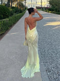 Women's V-Neck Sexy Suspension Slings Lown Repairs Beads Fishtail Dress