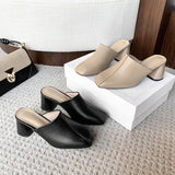 Half Slippers Women Wear 2025 Autumn New Retro Soft Leather Thick Heel Drag Height