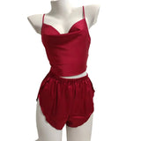 New High-End Ice Sling Suit Collar Pure Wind Red Home Pajamas Two