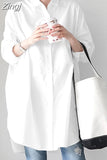 New Autumn Spring Long Sleeve Shirt Casual Loose Oversize Long Shirt Women Tops Fashion Irregular Solid White Clothes