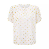 Clear New Wind Hot Women's Wear 2025 New Round Collar Pinch Pleated Polka Point Short-Sleeved Jacket