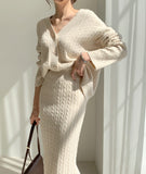 2025 Laziness Temperament Personality Knitted Sweater Women's Cardigan Jacket Over Knee Dress Set Women's