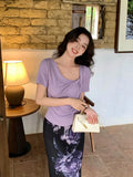 Xixi 13 Line 2025 Spring And Summer New Temperament Thringing Knotted Knitted Knitted Short-Sleeved T-Shirt