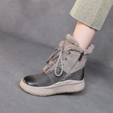Leather Thick Bottom Boots Autumn And Winter Plus Velvet Warm Cotton Boots Round Head Zipper Retro Short Boots Martin