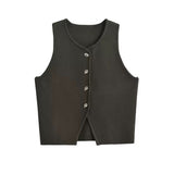 Women's Clothing 2025 Autumn And Winter New Fashion Two-Color Flat Needle Short Vest