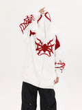 Embroidery Punk Spider Zip Up Hoodie-Outfit