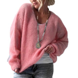 Glutinous V-Neck Long-Sleeved Sweater Woman 2025 Autumn And Winter Cover Solid Color Lazy Wind Loose Knitted Shirt
