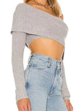 Spring Fall Women Knitted Sweaters Crop Tops Long Sleeve Slash Neck Off-shoulder Solid Clubwear Party Pullovers