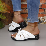 Bow Slope And Slippers New Solid Color Rocking Line Hollow Shoes Fish Mouth Slippers