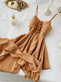 2023 Women Irregular Hem Beach Party Mini Dress Vestidos Sexy Sleeveless High Waist Drawstring Red/Green Strap Dress
