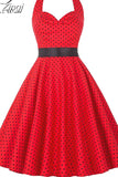 Women Summer Polka Dot Vintage Dress Fashion Party Office Lady 50s 60s Rockabilly Big Swing Halter Clothes Tunic