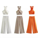 Women's Clothing INS Burst Cross Hanging Neck Top Trousers Set Fashion