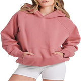 Hot Sales Loose Leisure Sleeve Hooded Solid Color Plus Velvet Lady's