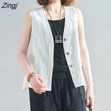 Women Vests Summer Simple Solid Fashion All-match Casual Sleeveless Baggy Single Breasted Pockets Cozy Waistcoat Female