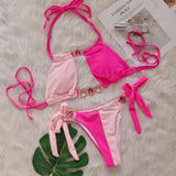 Zingj 2024 New Crystal Diamond Bikini Sexy Quilting Tied With Women's Split