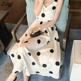 Women Ankle-length Elegant Personality Backless Streetwear Holiday Empire Dot Summer Frill Romance Black White