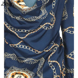 Summer Women Chain Baroque Print Cowl Neck Long Sleeve Casual Pullover Top Ladies Lounge Daily Wear Blouse T-Shirts