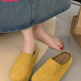 Vintage Sen Thick-Skin Shoes Women 2025 Spring New Height Lazy Round Velvet Muller