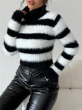 And Winter New Women's High-Collar Striped Sweater Top Knitted Hottie