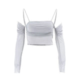 Zingj Spring 2023 Women's Fashion Sexy One-Line Collar Sling Perspective Mesh Long Sleeve