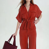 Summer 2025 Summer Commute Elegance Commute Elegance With V-Neck Tie Trousers