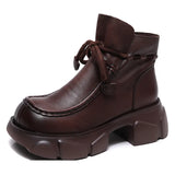 Head-Level Kraft Handmade Pine Cake Boots Women Autumn And Winter New Naked Boots Thick And Square Head Martin