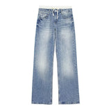 Women's INS Burst Retro Fashion Trousers Waist Spliced Casual Straight