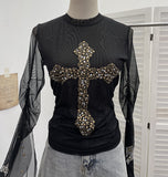 Shooting Heavy Industry Design Sense Cross Rivet Water Drill Waste Soil Horn Sleeve Double Mesh Yarn Trinket