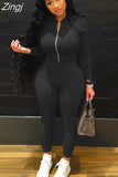 Casual Two Piece Set Women Clothing Solid Long Sleeve Zipper Crop Top Pencil Pants Matching Fall 2023 Fitness