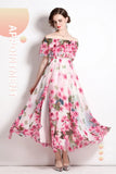 Summer Super Fairy New Lotus Leaf Side Print Two Long Dress High Waist Thin Swing Dress