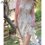 Summer Floral Sleeveless Midi Dresses Women Elegant Designer Sexy Vintage Dress Female Party One Piece Dress Korean