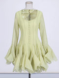 French High-End Single-Dear Fairy Dress 2025 New Square Lotus Side Horn Sleeve Temperament Dress Female