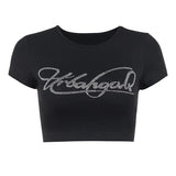 2024 Round Collar Hot Diamond Letter Babes Short Top In Niche Summer Fashion Casual T-Shirt