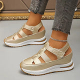 New Thick-Soled Sandals Hollow Breathable Sports Sandals Large-Size Women's Solid Color Head Magic Stickers